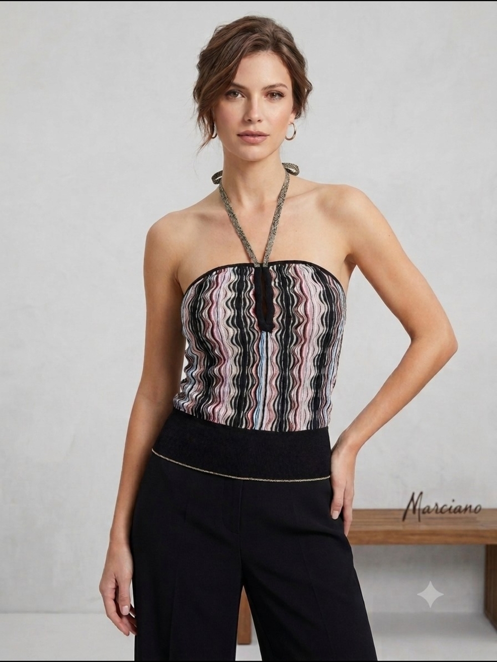 Marciano Multicolor Wavy Knit Halter Top